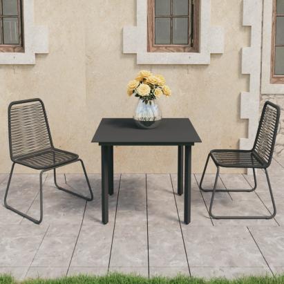 Set mobilier de masă pentru grădină, 3 piese, negru, ratan PVC GartenMobel Dekor