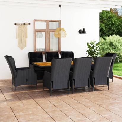 Set mobilier exterior cu perne, 9 piese, gri închis, poliratan GartenMobel Dekor