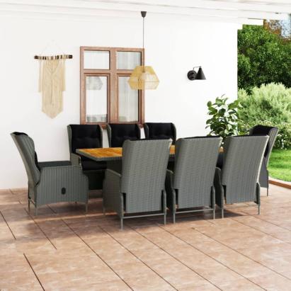 Set mobilier de exterior cu perne 9 piese gri deschis poliratan GartenMobel Dekor