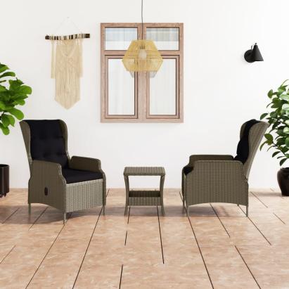 Set mobilier de grădină cu perne, 3 piese, maro, poliratan GartenMobel Dekor
