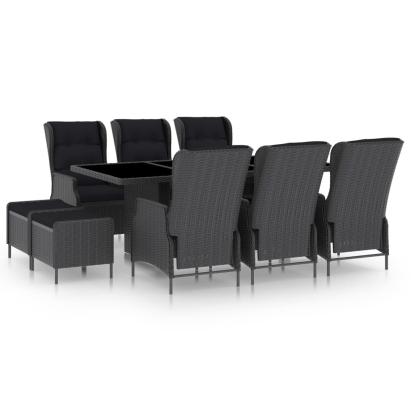 Set mobilier exterior cu perne, 9 piese, gri închis, poliratan GartenMobel Dekor