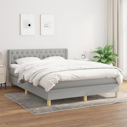 Pat box spring cu saltea, gri deschis, 140x190 cm, textil GartenMobel Dekor