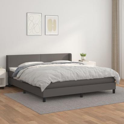 Pat box spring cu saltea, gri, 160x200 cm, piele ecologică GartenMobel Dekor