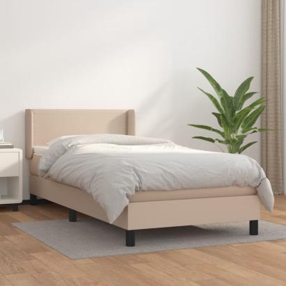 Pat box spring cu saltea, cappuccino, 80x200 cm piele ecologică GartenMobel Dekor