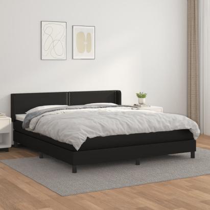Pat box spring cu saltea, negru, 180x200 cm, piele ecologică GartenMobel Dekor