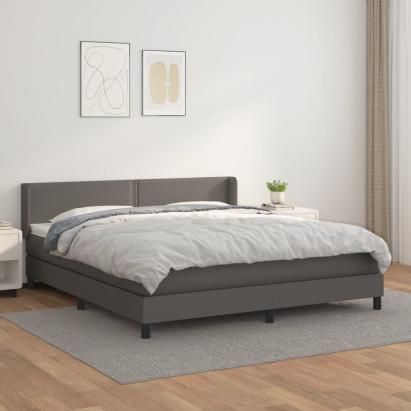 Pat box spring cu saltea, gri, 180x200 cm, piele ecologică GartenMobel Dekor