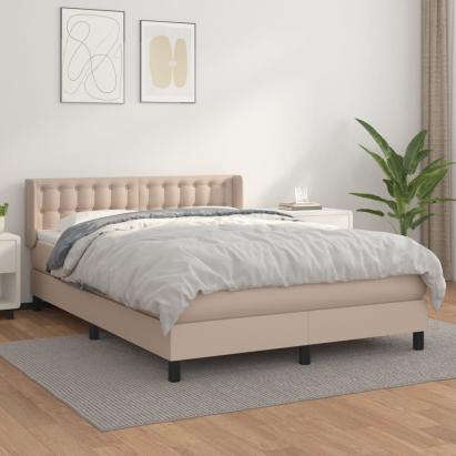 Pat box spring cu saltea, cappuccino, 140x190cm piele ecologică GartenMobel Dekor