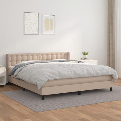 Pat box spring cu saltea, cappuccino, 160x200cm piele ecologică GartenMobel Dekor