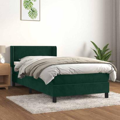 Pat box spring cu saltea, verde închis, 80x200 cm, catifea GartenMobel Dekor