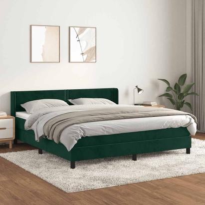 Pat box spring cu saltea, verde închis, 180x200 cm, catifea GartenMobel Dekor