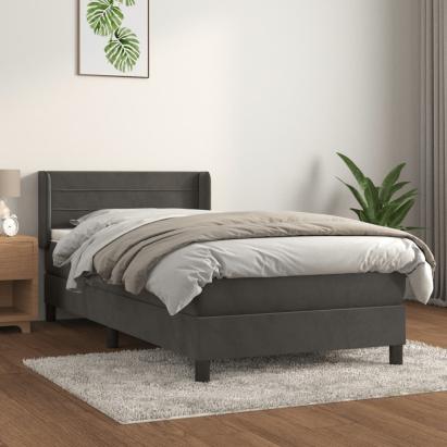Pat box spring cu saltea, gri închis, 90x190 cm, catifea GartenMobel Dekor