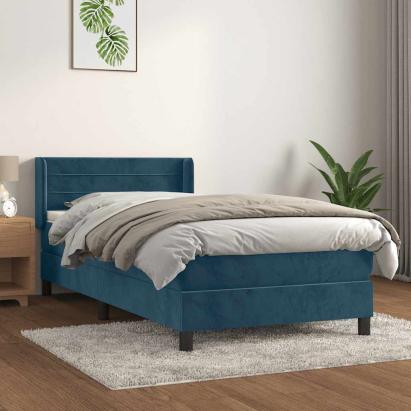Pat box spring cu saltea, albastru închis, 90x190 cm, catifea GartenMobel Dekor