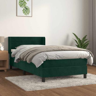 Pat box spring cu saltea, verde închis, 100x200 cm, catifea GartenMobel Dekor