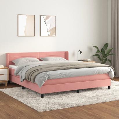 Pat box spring cu saltea, roz, 160x200 cm, catifea GartenMobel Dekor