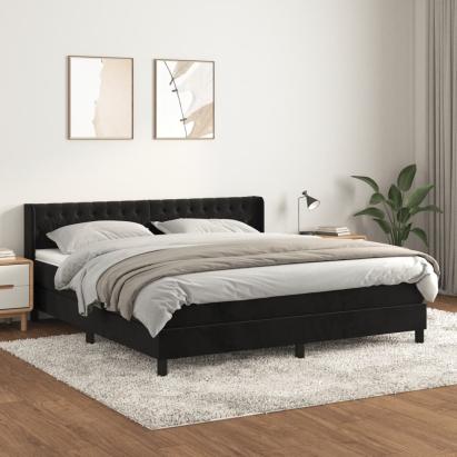 Pat box spring cu saltea, negru, 160x200 cm, catifea GartenMobel Dekor