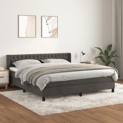 Pat box spring cu saltea, gri închis, 180x200 cm, catifea GartenMobel Dekor