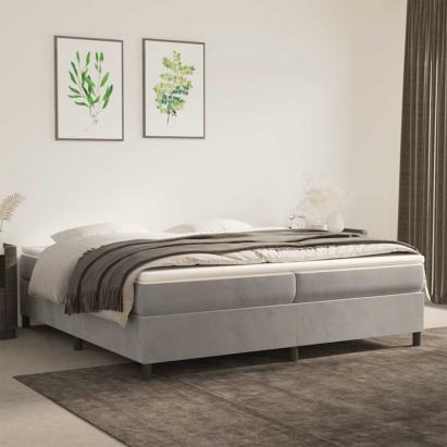 Pat box spring cu saltea, gri deschis, 200x200 cm, catifea GartenMobel Dekor