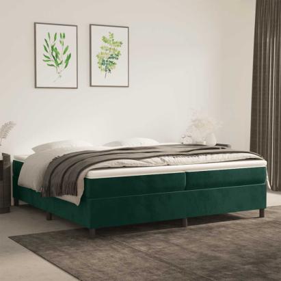 Pat box spring cu saltea, verde închis, 200x200 cm, catifea GartenMobel Dekor
