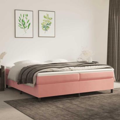 Pat box spring cu saltea, roz, 200x200 cm, catifea GartenMobel Dekor