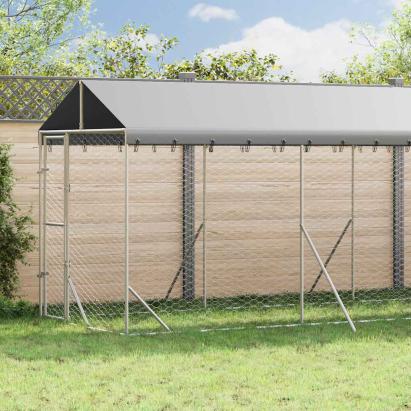 Padoc exterior cu acoperiș argintiu 2x14x2,5 m oțel galvanizat GartenMobel Dekor