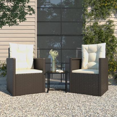 Set mobilier de exterior cu perne, 3 piese, negru, poliratan GartenMobel Dekor