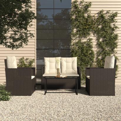 Set mobilier de exterior cu perne, 4 piese, negru, poliratan GartenMobel Dekor