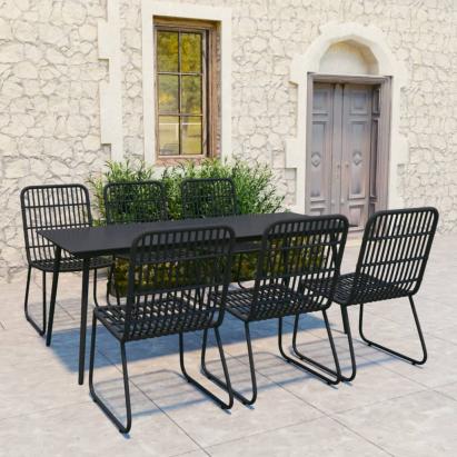 Set mobilier de exterior, 7 piese, negru, poliratan și sticlă GartenMobel Dekor