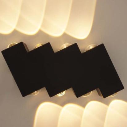 Aplica LED exterior AX232, 8 surse sus-jos, 8W, negru, lumina calda 3000K