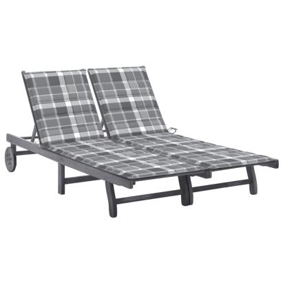 Șezlong grădină cu pernă, 2 persoane, gri, lemn masiv acacia GartenMobel Dekor