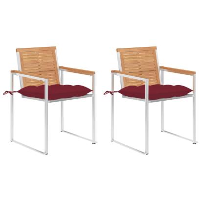 Scaune grădină cu perne, 2 buc., lemn masiv tec și oțel GartenMobel Dekor