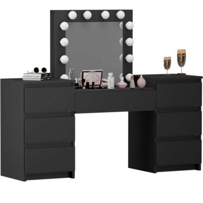 Masa de toaleta/machiaj, negru, cu oglinda si LED-uri, Silvia, 155x42x135 cm GartenVIP DiyLine