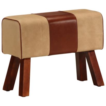 Bancă Bok gimnastică maro 58cm piele naturală/lemn masiv mango GartenMobel Dekor