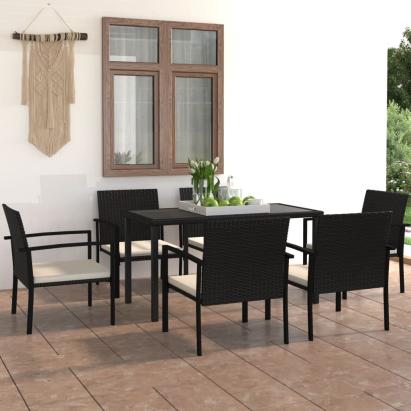 Set de mobilier pentru grădină, 7 piese, negru, poliratan GartenMobel Dekor
