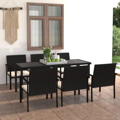 Set mobilier de grădină, 7 piese, negru, poliratan GartenMobel Dekor