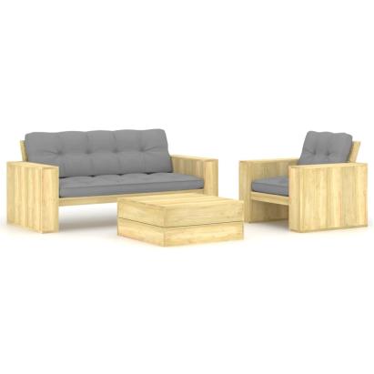 Set mobilier de grădină cu perne, 3 piese, lemn de pin tratat GartenMobel Dekor
