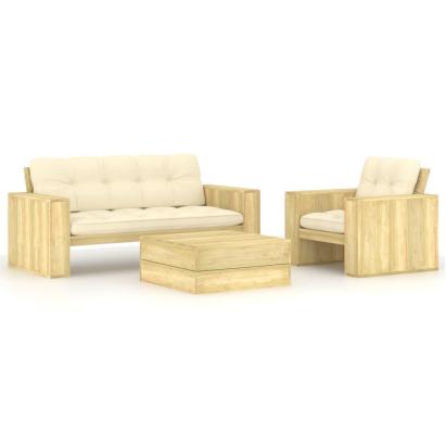 Set mobilier de grădină cu perne, 3 piese, lemn de pin tratat GartenMobel Dekor