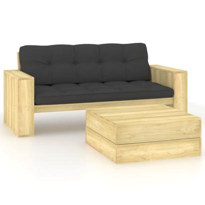 Set mobilier de grădină cu perne, 2 piese, lemn de pin tratat GartenMobel Dekor