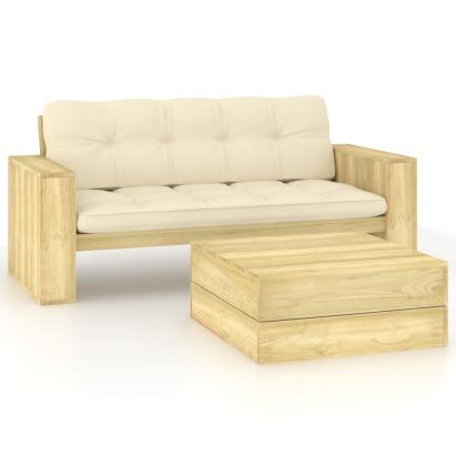 Set mobilier de grădină cu perne, 2 piese, lemn de pin tratat GartenMobel Dekor