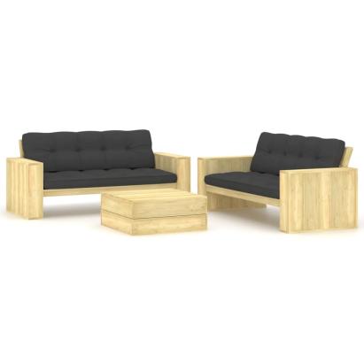 Set mobilier de grădină cu perne, 3 piese, lemn de pin tratat GartenMobel Dekor