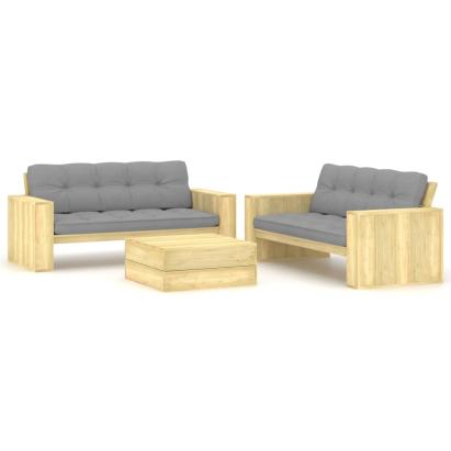 Set mobilier de grădină cu perne, 3 piese, lemn de pin tratat GartenMobel Dekor
