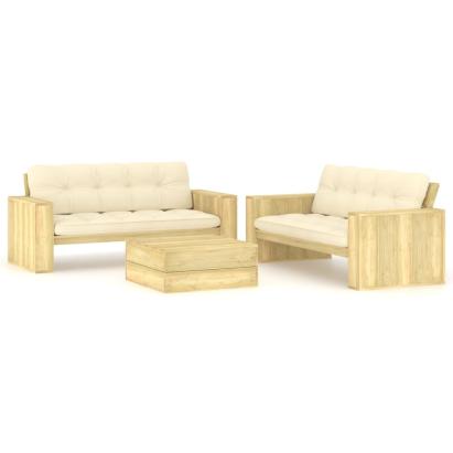 Set mobilier de grădină cu perne, 3 piese, lemn de pin tratat GartenMobel Dekor