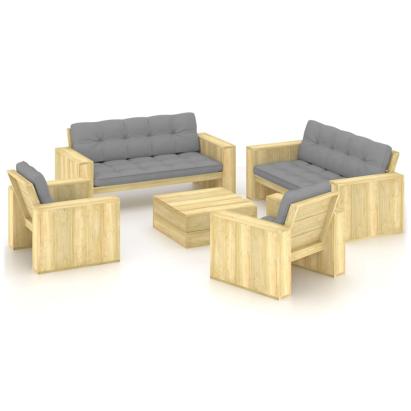 Set mobilier de grădină cu perne, 5 piese, lemn de pin tratat GartenMobel Dekor
