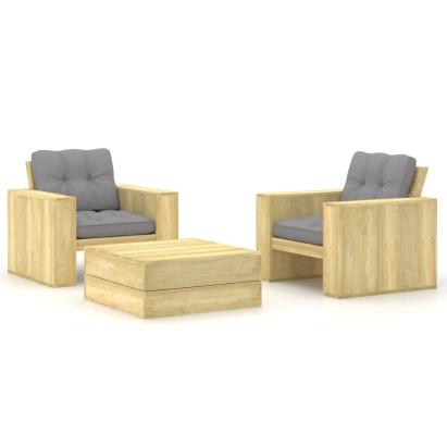 Set mobilier de grădină cu perne, 3 piese, lemn de pin tratat GartenMobel Dekor