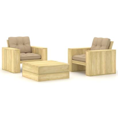 Set mobilier de grădină cu perne, 3 piese, lemn de pin tratat GartenMobel Dekor
