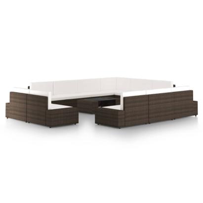 Set mobilier de grădină cu perne, 12 piese, maro, poliratan GartenMobel Dekor