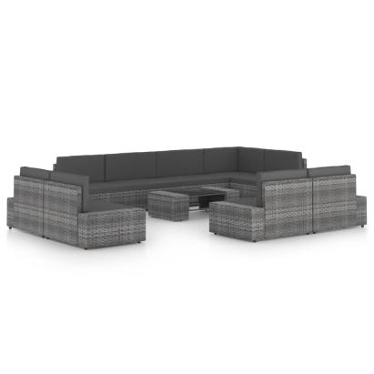 Set mobilier de grădină cu perne, 10 piese, gri, poliratan GartenMobel Dekor