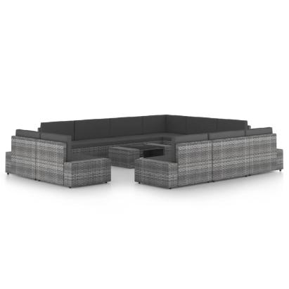 Set mobilier de grădină cu perne, 12 piese, gri, poliratan GartenMobel Dekor