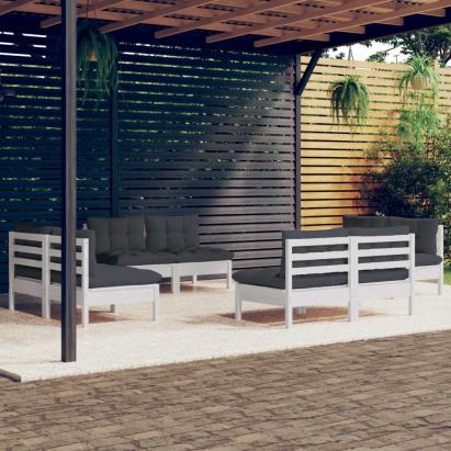 Set mobilier de grădină cu perne, 8 piese, antracit, lemn pin GartenMobel Dekor