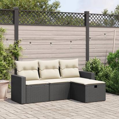 Set mobilier de grădină cu perne, 4 piese, negru, poliratan GartenMobel Dekor
