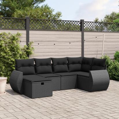 Set mobilier de grădină cu perne, 6 piese, negru, poliratan GartenMobel Dekor